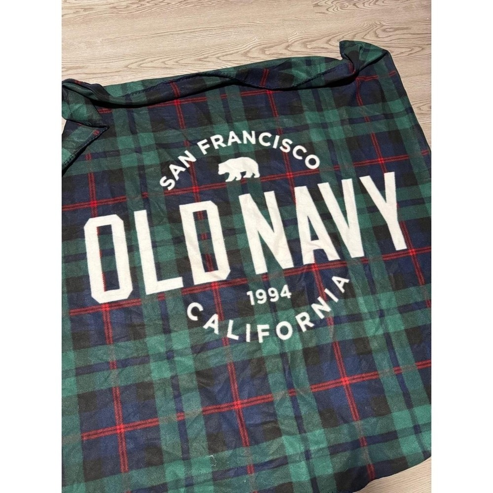 Old Navy San Francisco California 94 Plaid Fleece Throw Blanket Green Blue Bear